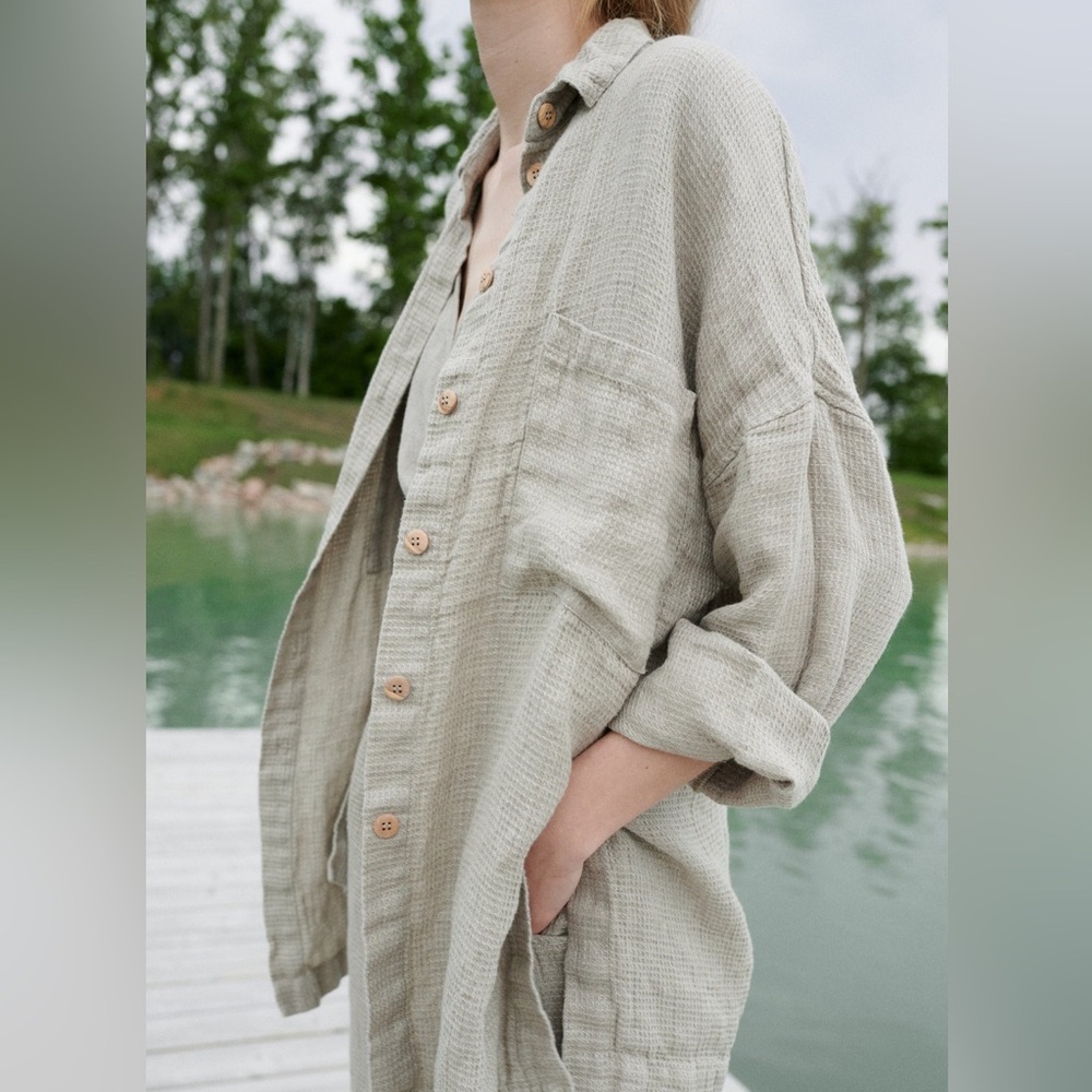 Vika Waffle Linen Button Down Shirt